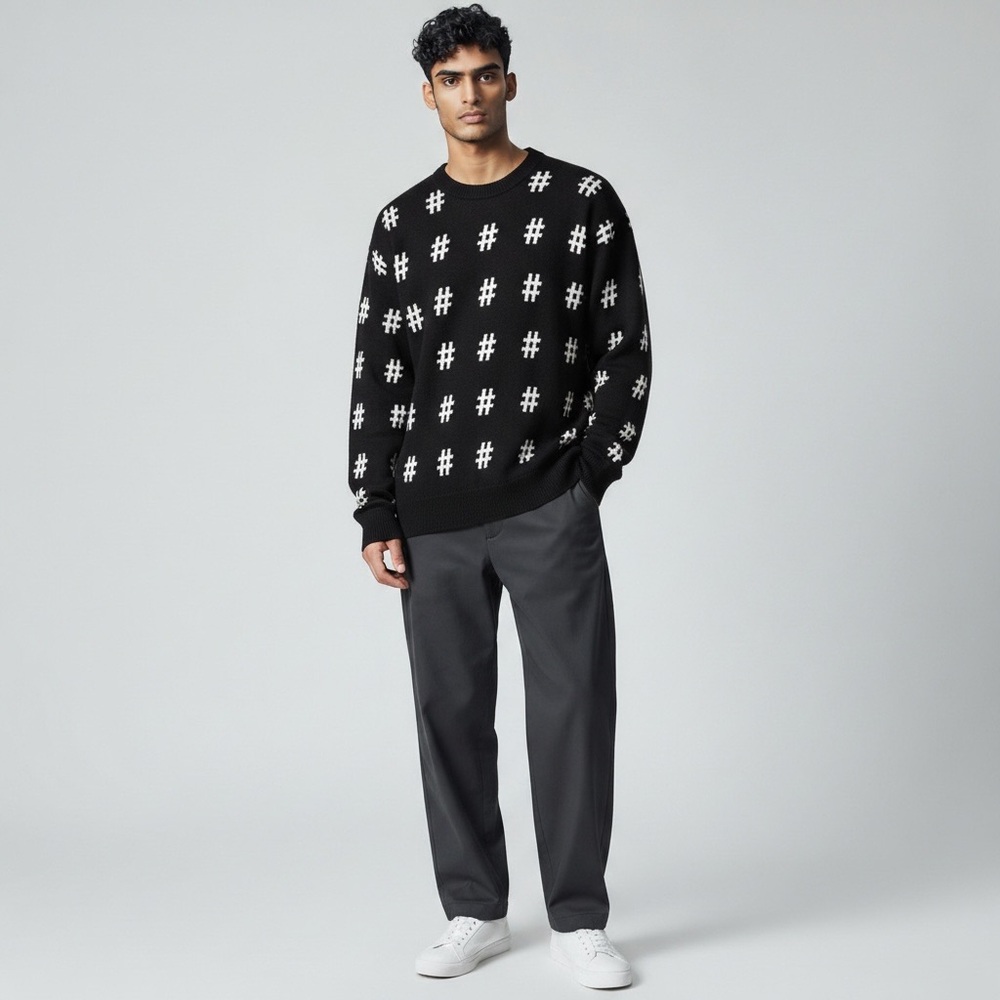 H&M Divided Men’s Hashtag Graphic Crewneck Sweater #SchittsCreek‎ Size Medium